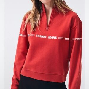 Tommy Hilfiger Red Half-Zip Crew Neck Sweater Small